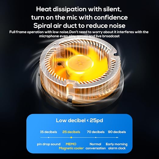 Oluote Phone Cooler for Gaming Magnetic Cell Phone Cooler Fast Phone Cooling Fan Lightweight Quiet with Spring Clip RGB LED Light for iPhone/Android - Image 6