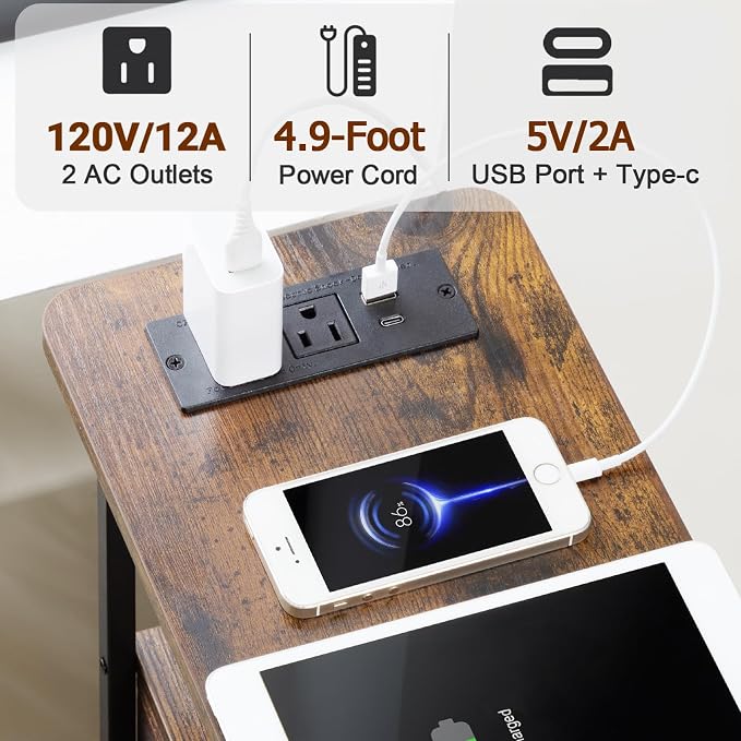LOAKEKEL Narrow End Tables Living Room Set of 2 with Charging Station - Image 6