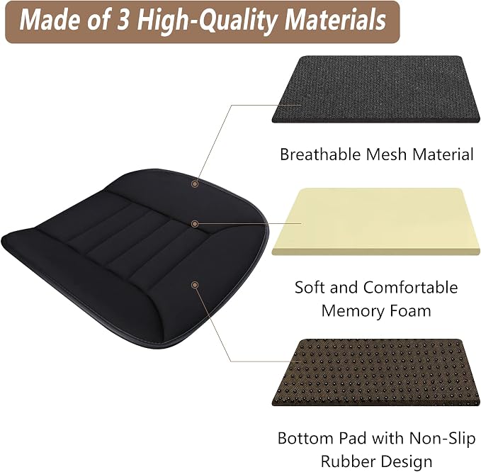 MYFAMIREA Car Seat Cushion Pad 1.2" Thick Comfort Seat Protector for Car Driver Seat Office Chair Home Use Memory Foam Seat Cushion with Non Slip Bottom, 20'' x 18.5'', Black - Image 8