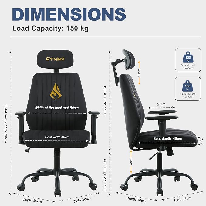 Office Chair Ergonomic with 109° Rocking Function, Breathable Suede Fabric, Integrated Lumbar Support, Adjustable Headrest & Armrests, Swivel Desk Chair - Image 3