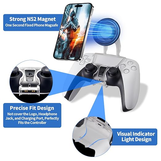 NBCP PS5 Controller Phone Mount – Adjustable Mobile Phone Holder Clip for PlayStation 5 Dualsense, Magnetic Gaming Clip for iPhone & Android – Ergonomic Design, Ultra-Strong Magnets, 360° Rotation - Image 2