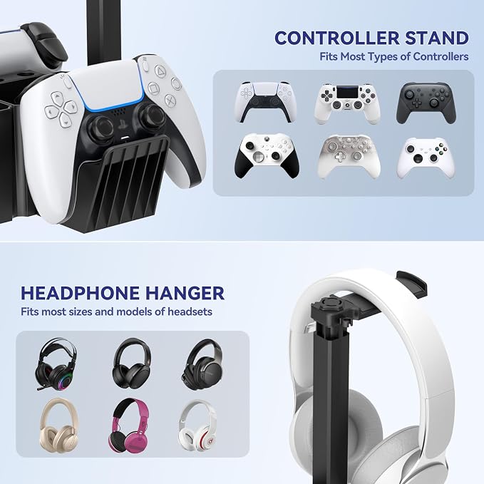 KDD Dual Controller Holder with Headphone Stand - Multi-Functional Desk Storage Box with Phone Holder - Universal Controller Stand with Desktop Organizer for Remote Control Pen Accessories(Black) - Image 3