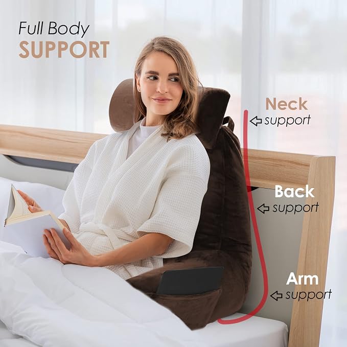 Nestl Reading Pillow with Portable Laptop Lap Desk - Shredded Memory Foam Back Support Pillow for Sitting Up in Bed and Couch Rest Pillows with Arms, Bed Tray Table with Foldable Legs, Brown - Image 7