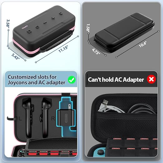 OIVO Carrying Case Compatible with 2025 Nintendo Switch, Portable Switch 2 Travel Carry Case Fit for Joy-Con 2 & Adapter, Hard Shell Protective Pouch Bag with 24 Game Slots, Pink - Image 8