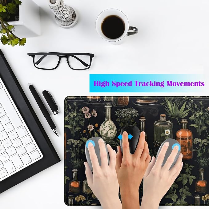 Black Aesthetics Desk Mat Mouse Pad Large Gaming Mouse Pad Desk Pad Mousepad, Mystical Green Plant Computer Laptop Keyboard and Mouse Mat, Desktop Protector Mat for Women Girl Office 31.5x15.8 in - Image 3