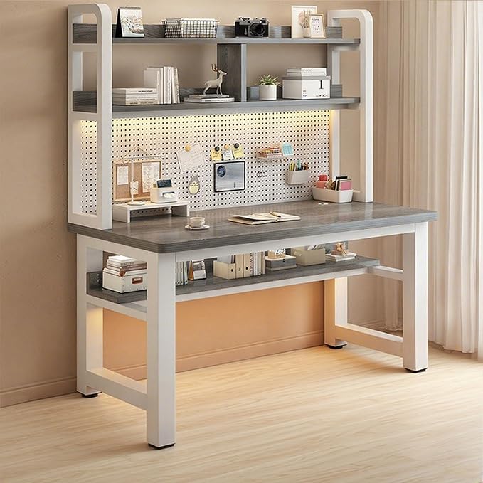 Writing Work Computer Desk with Pegboard,Gaming Desk with Bookshelf Combo,PC Gamer Workstation Desk,Wooden Desktop,for Home Office Work and Gaming(D1,47.2" L x 19.7" W(120x50cm)) by ZMNXAS