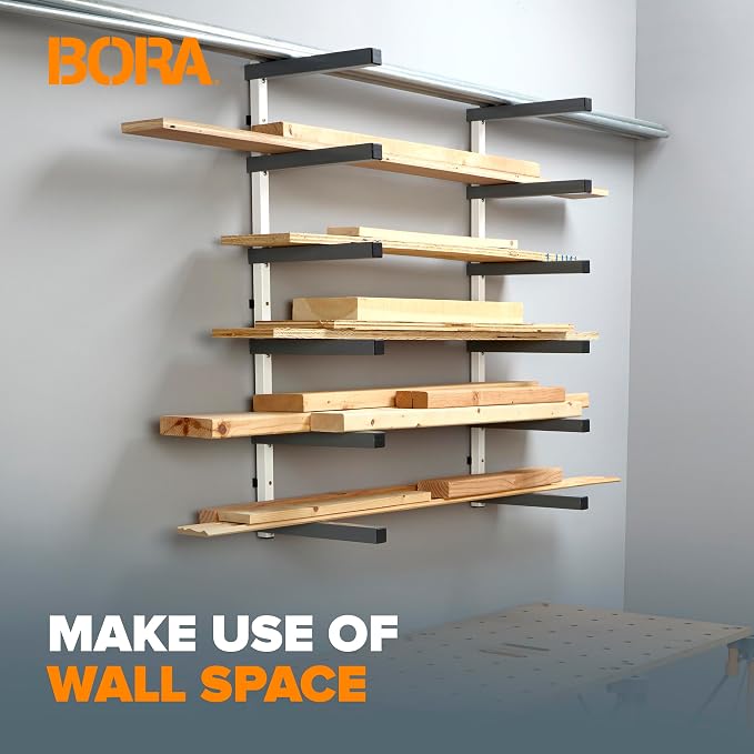 Bora 6 Level Lumber Storage Rack Wood and Garage Organization Space Saving Metal Shelf for Pipes, Boards, Plywood, and Building Materials - PBR-0620 White Gray - Image 4