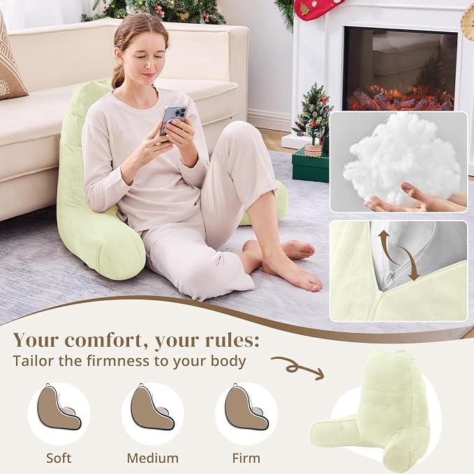 Sasttie Reading Pillow for Bed, Back Pillow for Sitting Up, Cream - Image 3