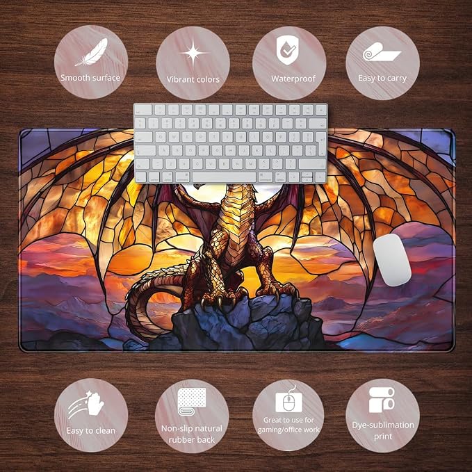 Dragon Desk Mat Large Mouse Pad XXL Extended Gaming, Gamer Gift Play Mat Desk Mousepad with Stitched Edges, Keyboard Mouse Mat for Work Game Office 31.5x15.7 in-Gift for Boyfriend or Son - Image 6