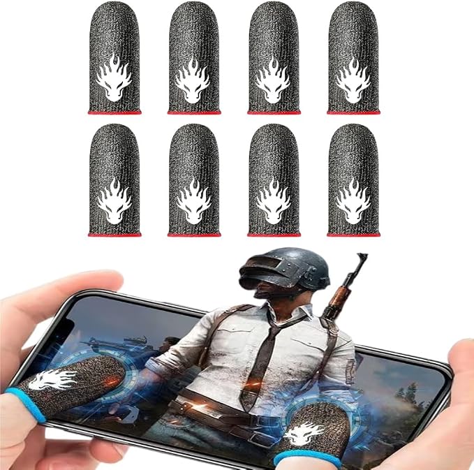 8 Pack Gaming Finger Sleeves for Mobile Gaming,Ultra Thin,Smooth Feel,Anti Sweat,0.3mm Silver Fiber,zhicom Finger Sleeves Fit All Touchscreen Devices,Gaming Finger Gloves for PUBG COD Dedales Gamer by Unknown