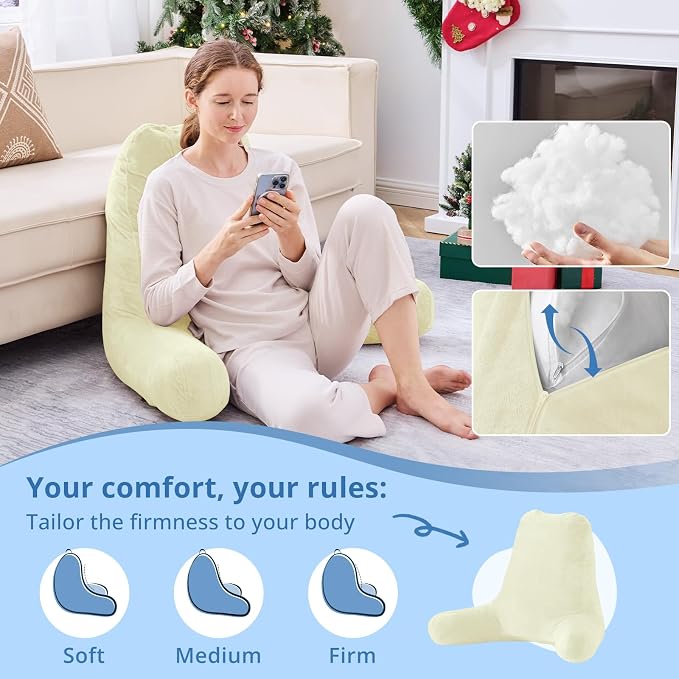 Sasttie Reading Pillow for Bed, Back Pillow for Sitting Up, Cream - Image 3