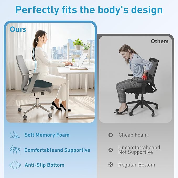 BlissTrends Extra Thick Seat Cushion for Office Chair & Car Seat, DarkGreen | XX-Large Tailbone & Sciatica Relief, Ergonomic Support, High-Density Memory Foam, Comfort for Extended Sitting - Image 7