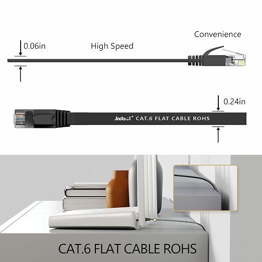 Jadaol Cat6/Cat6A Ethernet Cable 100FT Flat with Clips 10Gbps Network Black - Image 4