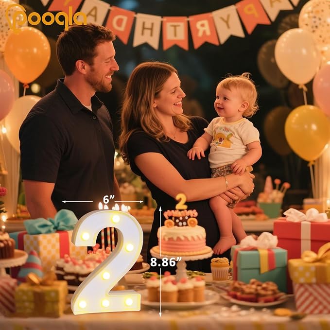 Pooqla Colorful Light Up Numbers, 35 Colors LED Marquee Number Lights for 2nd Birthday Decorations with Remote, RGB Lighted Numbers Gift for Girls Boys Party Night Light Wedding Home Decor, Number 2 - Image 5