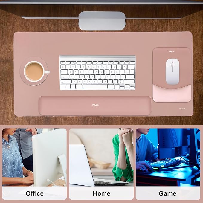 MOSISO Keyboard Mouse Pad Set, Large Gaming Mouse Pad&Keyboard Wrist Rest | Rectangular Mousepad with Wrist Rest&Coaster, Ergonomic Non-Slip&Easy Typing Pad with Curved Silicone Lining, Salmon Pink - Image 7