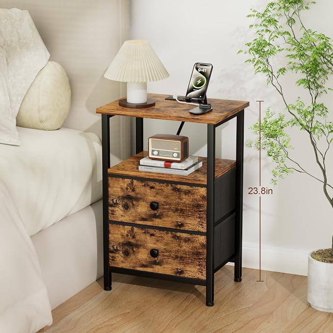 LOAKEKEL Night Stand, Small Nightstand with Charging Station - Image 7