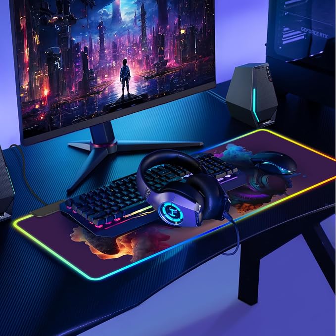 RGB Mouse Pad, Gaming Mousepad with 13 LED Light Modes | 31.5X11.8inch Large Mouse Mat, Gaming Mats for Desk with Non-Slip Rubber Base - Image 2