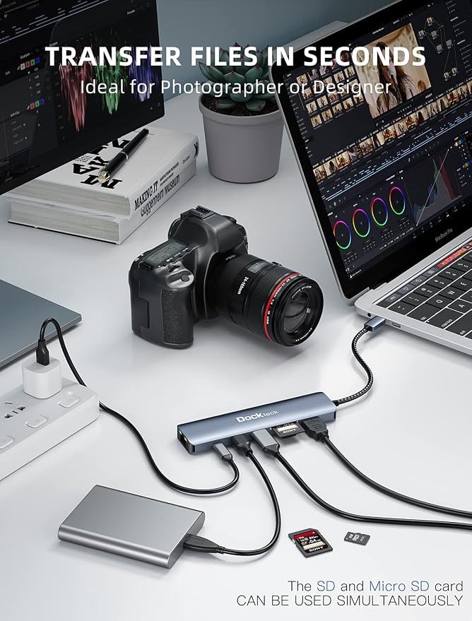 7-in-1 USB C Hub dockteck | 4K 60Hz HDMI, 1Gbps Ethernet, 100W Power Delivery, SD/TF Card Slots, USB 3.0 Data Ports USB C Dock for MacBook, iPad Pro, XPS - Image 6