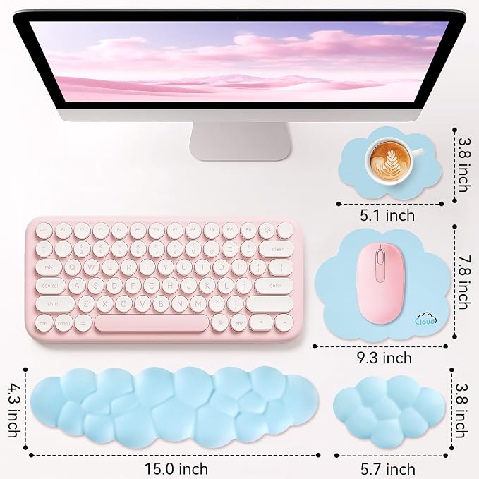 Sushret Cloud Wrist Rest for Computer Keyboard and Mouse Pad Set, Blue | Memory Foam, Leather, 4-in-1 Cloud Keyboard Wrist Rest Set with Ergonomic Support for Arm and Palm Cushion, Gaming/Work Setup - Image 7
