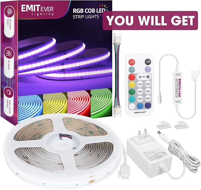 EMITEVER RGB COB Strip Light Kit 16.4ft,3150LEDs,Dimmable Color Changing - Image 9