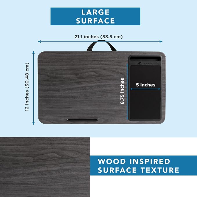 LAPGEAR Home Office Lap Desk – Gray Woodgrain, Fits 15.6” Laptops - Image 5