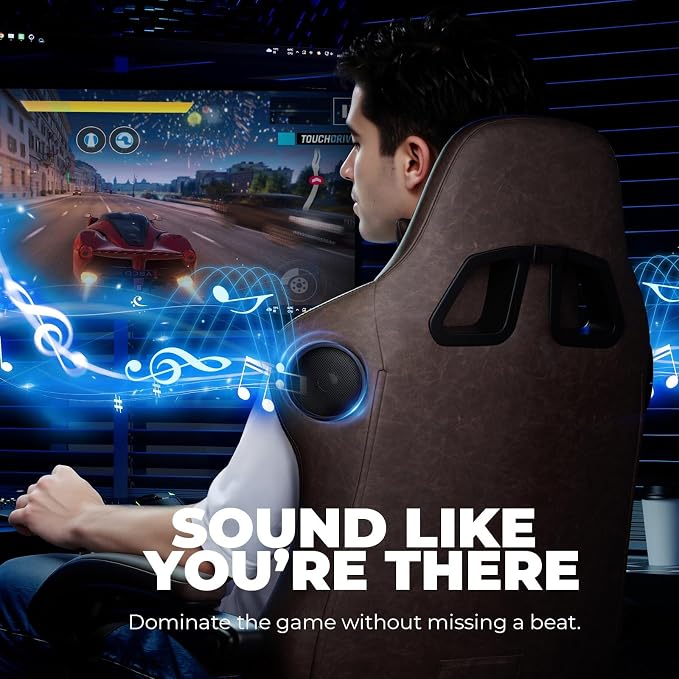 GTPLAYER Gaming Chair Bundle with Integrated Speakers, RGB Computer Speakers & USB Adapter – Ergonomic Music Chair for Surround Sound, Wireless & Complete Entertainment Setup, Light Brown - Image 4