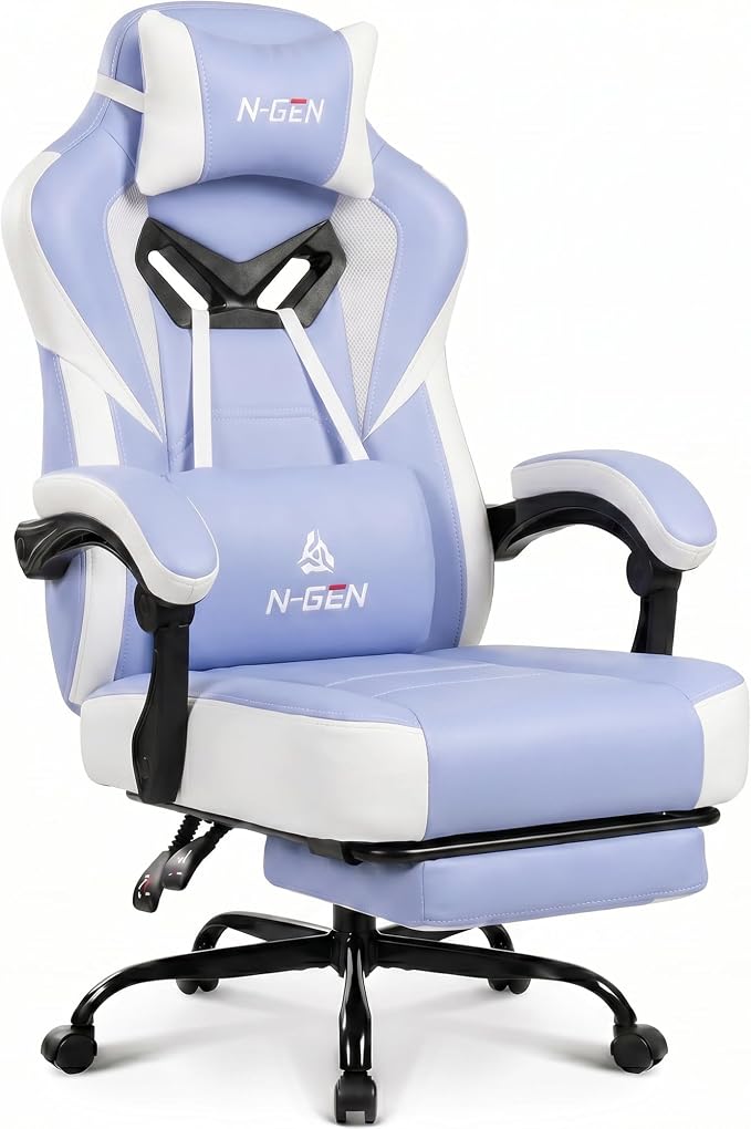 N-GEN GAMING Big & Tall Gaming Chair with Footrest, Lumbar Support, Purple | Ergonomic High-Back Chair for Adults, Padded Wide Seat with Heavy-Duty Base, Reclining Comfort for Computer, Office/Home Use by N-GENGAMING
