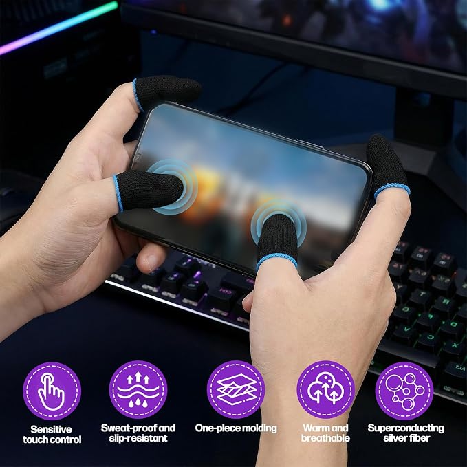 2 Pairs Mobile Gaming Gloves, Ultra-Thin Mobile Gaming Gloves Touchscreen Game Finger Sleeves Game Glove for Sweaty Hands Anti-Sweat Finger Sleeve Breathable for Phone Tablet Players Streamer - Image 3