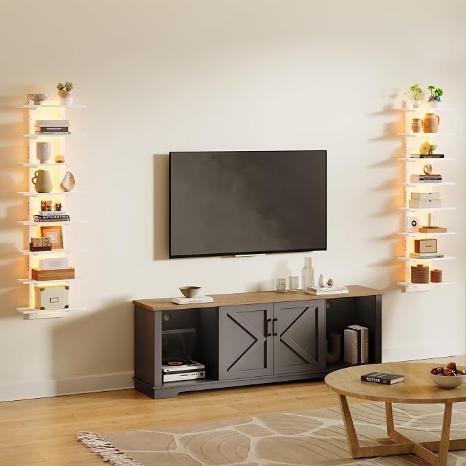 LED Wall Mounted Display Shelf with RGB Lights, 8-Tier Vertical Wall Shelf for Gaming Room, Bedroom and Living Room, Floating Shelves for Collectibles and Decor, 15"W x 5.5"D x 58.3"H, White - Image 7