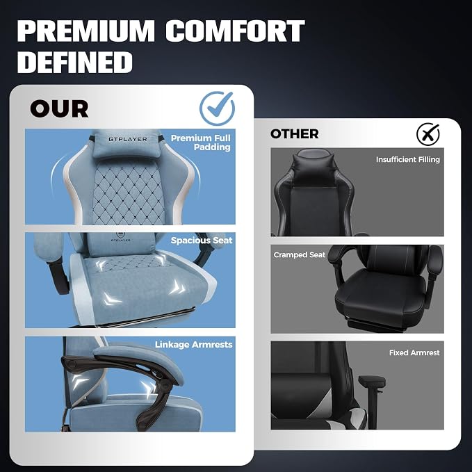 GTPLAYER Gaming Chair, Ergonomic Computer Chair with Footrest and Lumbar Support, High Back Recliner Chair 350lbs, Height Adjustable for Home Office, Light Blue - Image 9