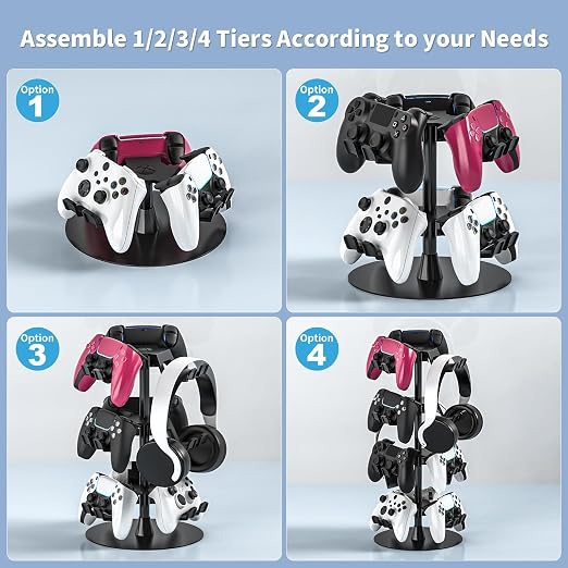 Controller Holder Stand 3 Tiers for Desk, Aluminum Alloy Rotatable Gaming Headset Stand for PS5/PS4/Xbox/Switch2/PS Controller/Headphone Holder for 9 Packs Controller - Image 3