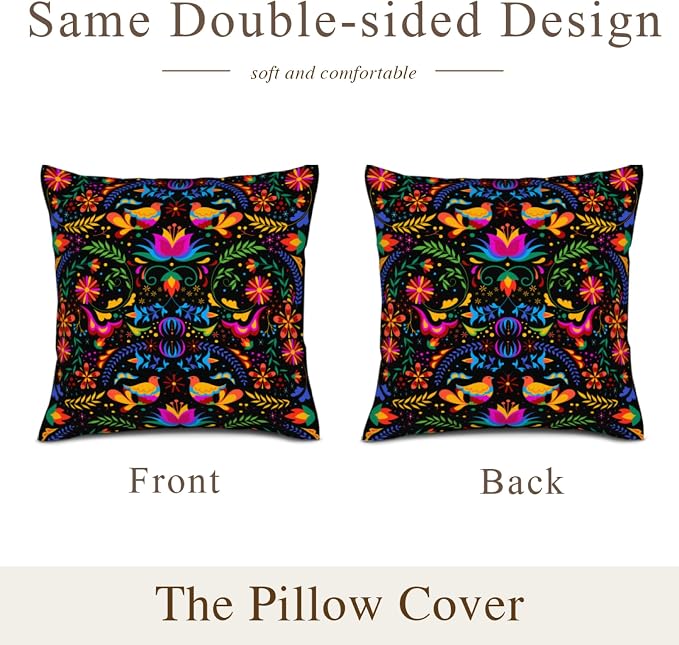 Mexican Pillow Covers 18"x18" Set of 2 Mexican Flower Decorative Throw Pillow Cases for Couch Bed Sofa Cushion Cover Mexican Living Room Decor - Image 4