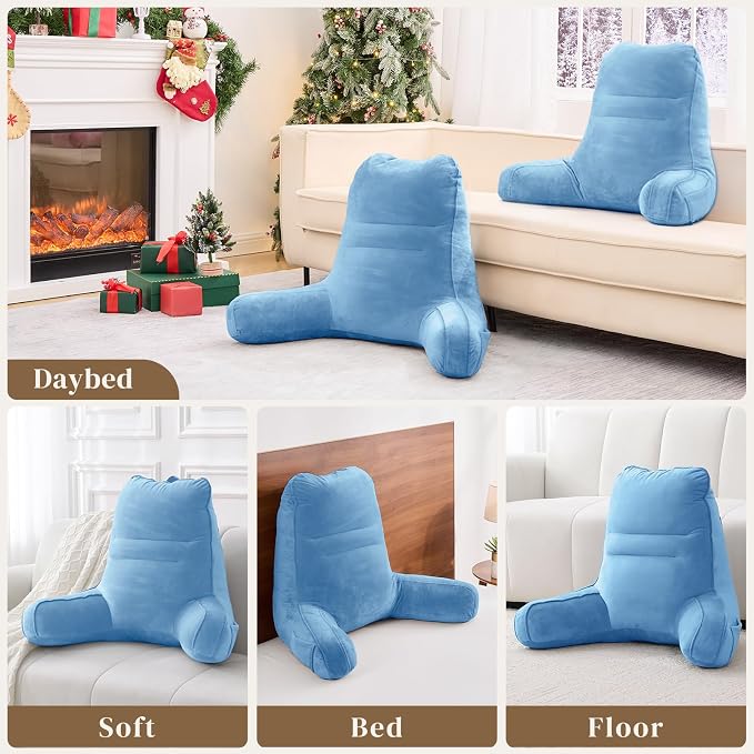 Sasttie Reading Pillow for Bed, Back Pillow for Sitting Up, Blue - Image 7