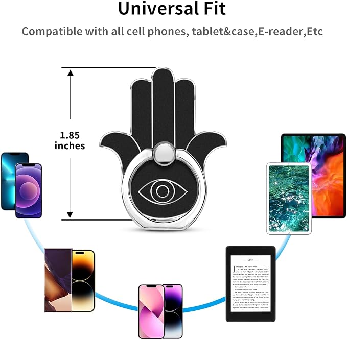 TACOMEGE Hand Phone Grip Holder, Evil Eye Phone Ring Stand Compatible with Smartphone, Tablet, E-Reader, Etc (PHGR-BK) - Image 5