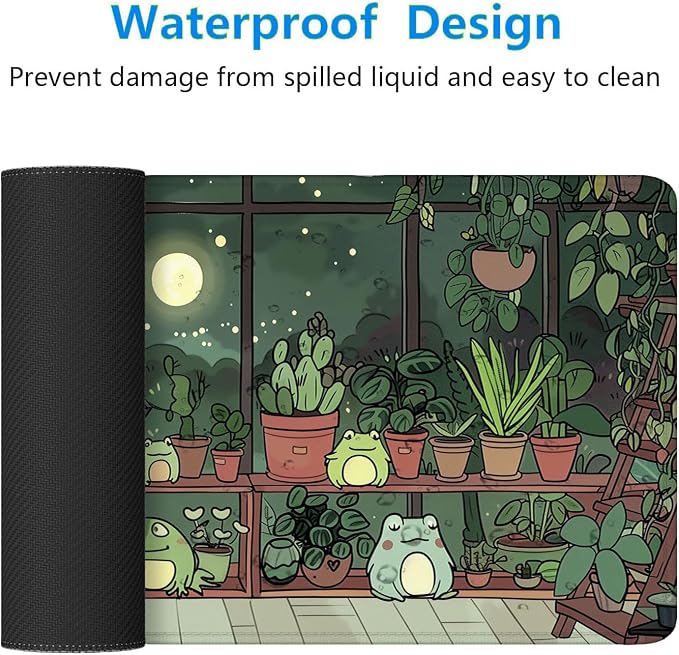 Cute Frog Desk Mat Gaming Mouse Pad Cartoon Kawaii Green Potted Mousepad XL Large Gaming Mouse Pad Laptop Keyboard Mat Desk Pad Office Home Decor for Women Girl 31.5"x11.8" - Image 4