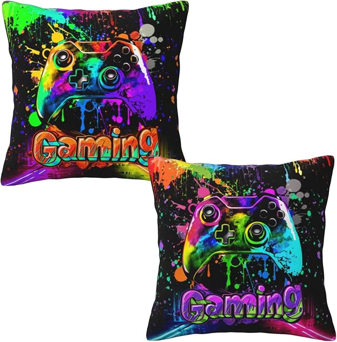 Gaming Throw Pillow Covers Set of 2, Soft 18x18 Inch Pillow Cases, Gamer Birthday Gifts for Teen Boys, Home Decor for Living Room Bedroom Game Room (Gaming) - Image 8