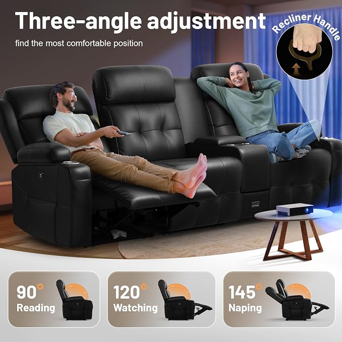 RV Loveseat Recliner Sofa, Home Theater Seating with Console & Massage - Image 4