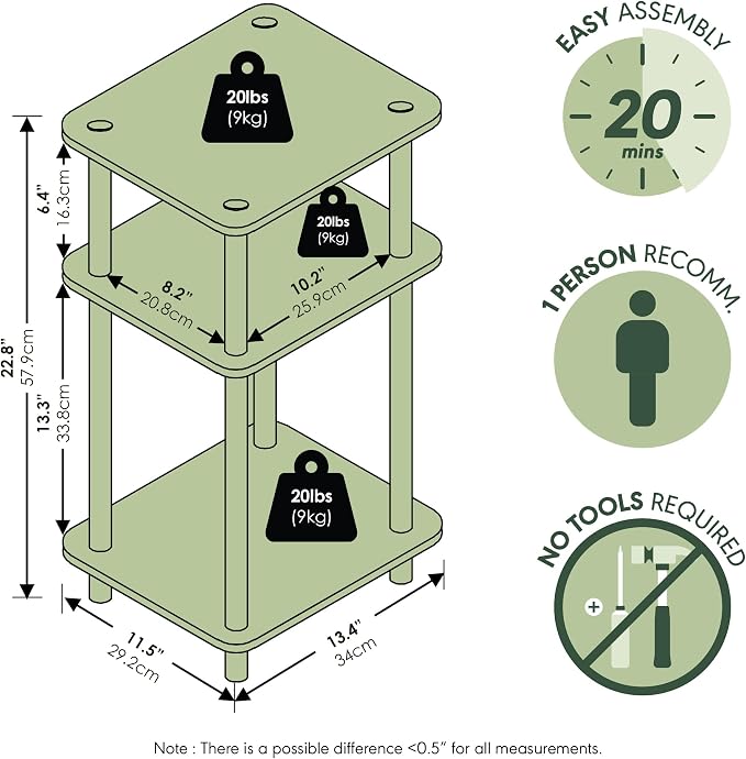 Furinno Turn-N-Tube 3-Tier Toolless Side Table, Compact, White(Espresso) - Image 3