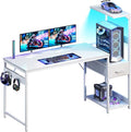Casaottima 54'' Gaming Desk with LED Lights & CPU Stand, Reversible Computer Desk with Storage Shelves & Fabric Drawer, Modern PC Gamer Table with Headphone Hook, Carbon Fiber White by Casaottima