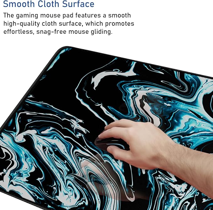 Gaming Mouse Pad with Stitched Edges, Durable Non-Slip Natural Rubber Base, Waterproof Computer Keyboard Pad Mat for Esports Pros/Gamer/Desktop/Office/Home - Marble Cyan - Image 5