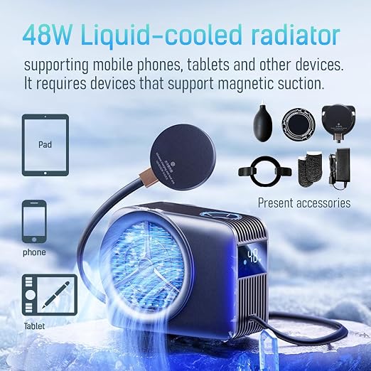 Magnetic Phone Cooler, Phone Cooler Phone, pad Cooler, Phone Radiator with Liquid Cooling,Freeze in 15s, noiseless Cooling,for Phone/Tablet/Pad (Don't Support Wireless Charging) - Image 2