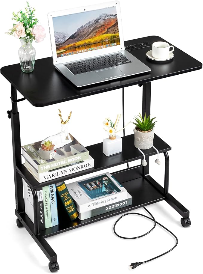 Karl home 31.5" Portable Rolling C-Shaped Computer Desk on Wheels, Black by Karlhome