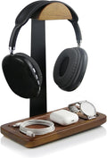 Gift for Men Headphone Stand with Storage Base, Stylish Headset Holder Gamer Gifts for Gaming & Desk to Keep Accessories Organized, Unique Gifts for Teenage Boy Brother on Birthday (Brown Wood) by Unknown