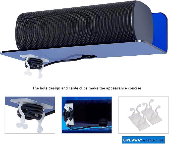OAPRIRE Small Floating Wall Shelves Set of 2 - Personalize&Easily Expand Wall Space - 9 Inch Acrylic Wall Shelf for Bedroom, Gaming Room, Living Room, Bathroom, Office, with Cable Clips - Clear Blue - Image 5