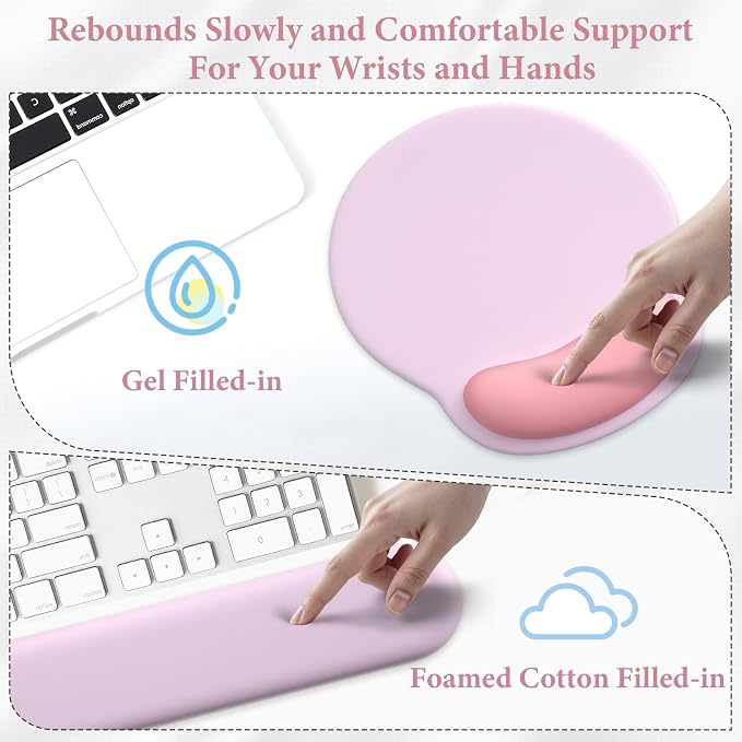 3 in 1 Ergonomic Mouse Pad and Keyboard Wrist Rest with Coaster Set-Pink - Image 4
