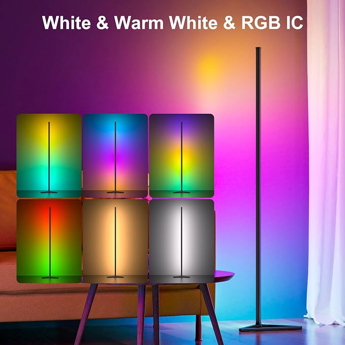 MIHEAL RGB Floor Lamp,16 Million Colors LED Floor Lamps 56" Lamps for Living Room with Music Sync,Standing Lamp with App and Remote Control,Gaming Ambient Lighting Corner Lamp Bedroom Decor - Image 2