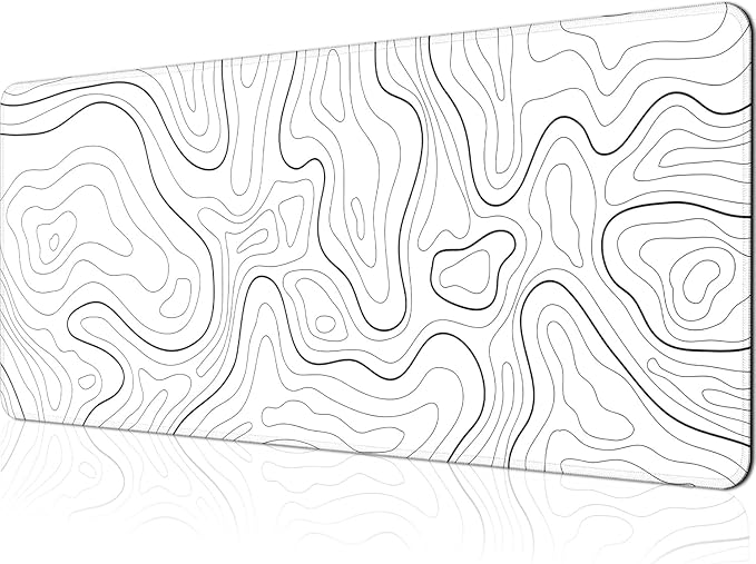 Gaming Mouse Pad Large 31.5 x 11.8in Topographic Keyboard Pad Mouse Pad for Non-Slip Base and Stitched Edge, Extended Desk Pad XL Keyboard Desk Mat (White) by BOHJPIS