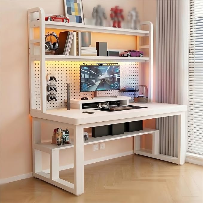 47in Gaming Desk with Pegboard and Hutch Computer Workstation | Optimize Your Space with This Study Table. Features A Steel Frame, Vertical Hutch, and Storage Shelves.(D,120CM/47.2IN) by Unknown