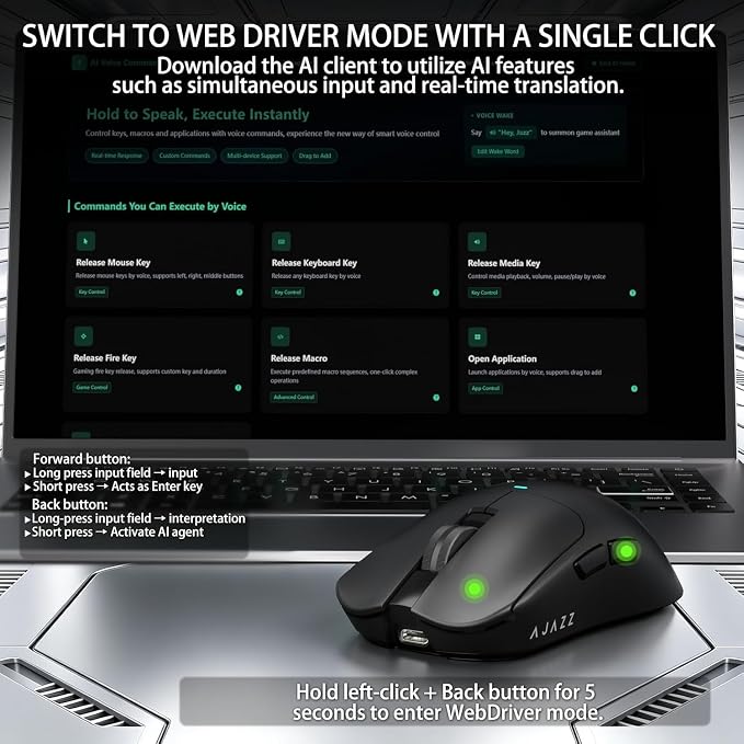 AJAZZ AJ200P Master PAW3955 8K Polling Wireless AI Smart Gaming Mouse - Image 9