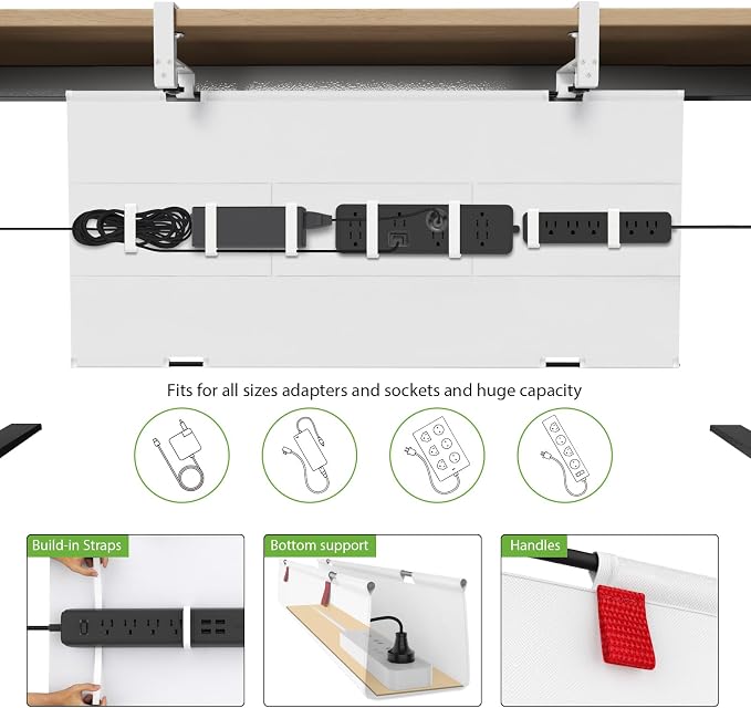 KEEGH Large No Drill Under Desk Cable Management Tray 36 in, White - Image 3